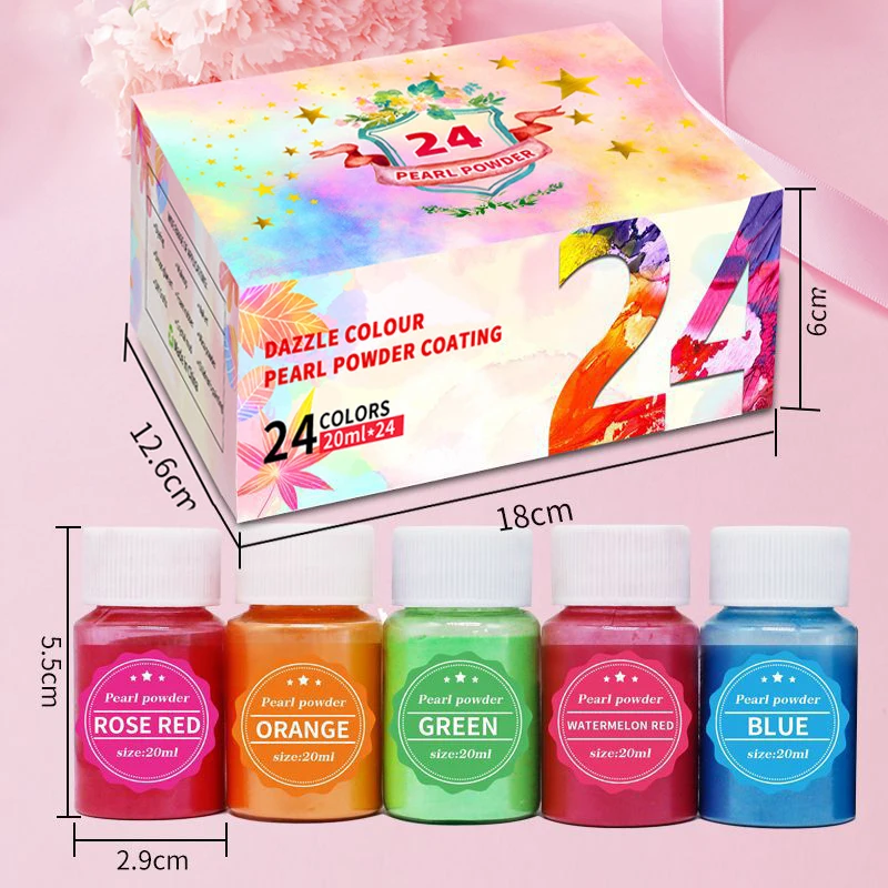 24 Bottles/Box 20ml Epoxy Resin Dye Mica Powder Powdered Pigments Set Resin Mica Pearlescent Pearl Natural Micas Colorants Resin