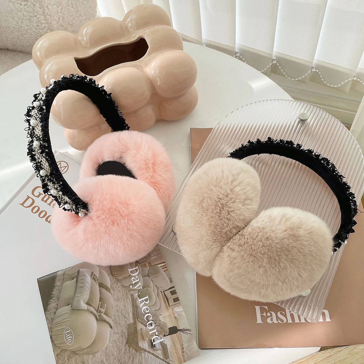 Luxury Women Winter Warm Real Rex Rabbit Fur Earmuffs Fashion Lady 100% Natural Fur Ear Muffs Thermal Girl Winter Accessories