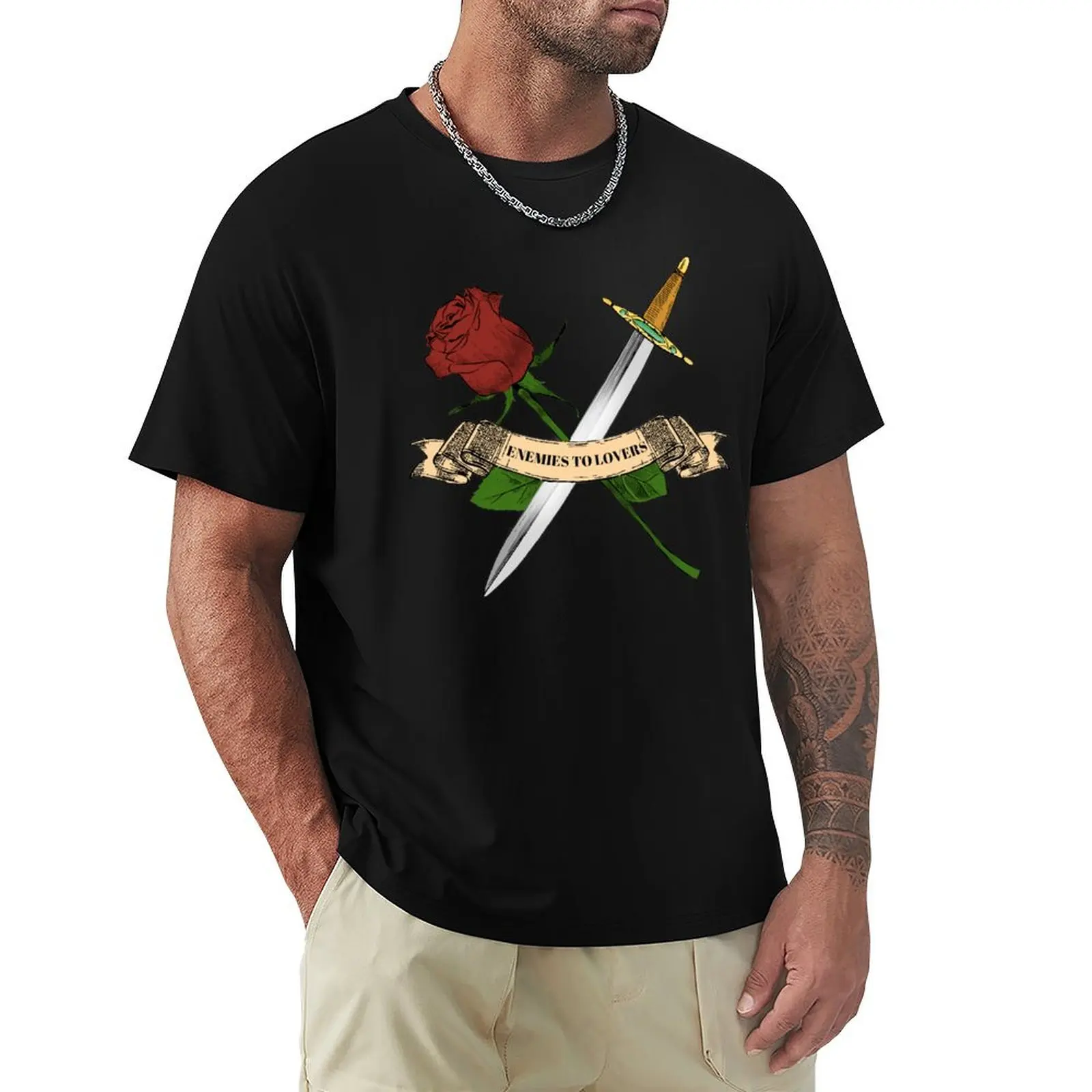 

Enemies To Lovers' With Rose and Sword T-Shirt fashion shirts plus size clothes funny costumes clothes for men