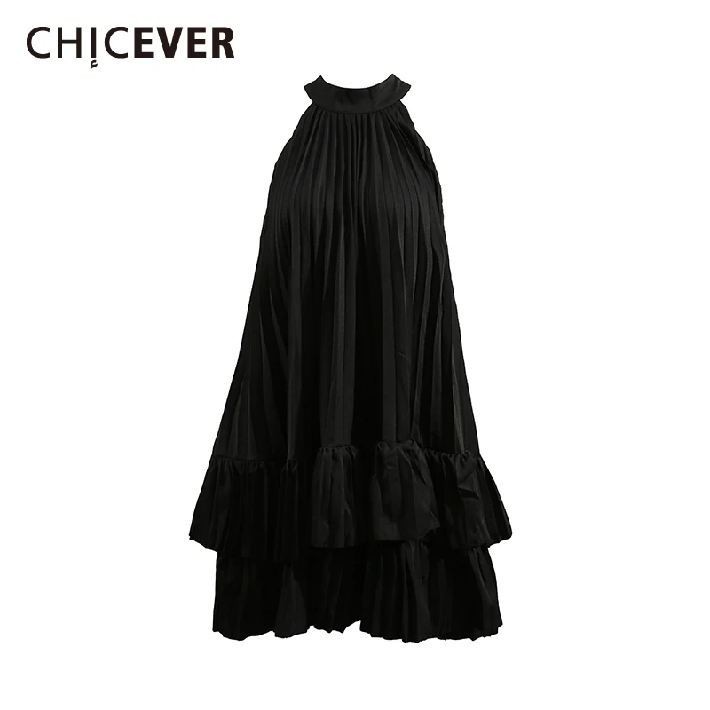 فساتين حفلات صغيرة قابلة للطي من CHICEVER للنساء بدون أكمام بخصر عالٍ فستان نسائي على الموضة