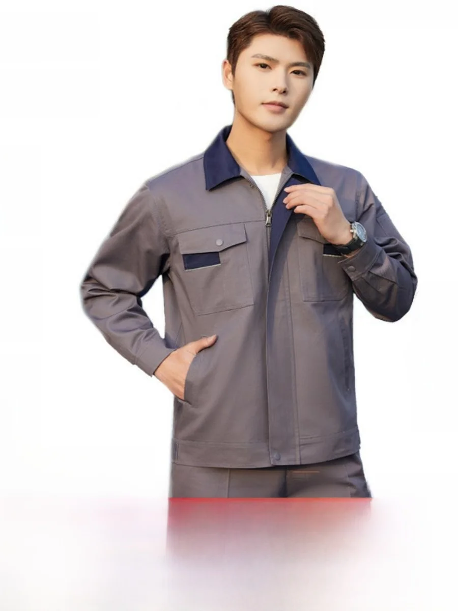 

Мужской рабочий костюм с длинными рукавами, весенне-осенний, из хлопка и полиэстера, износостойкий, для сварки, защитный комбинезон