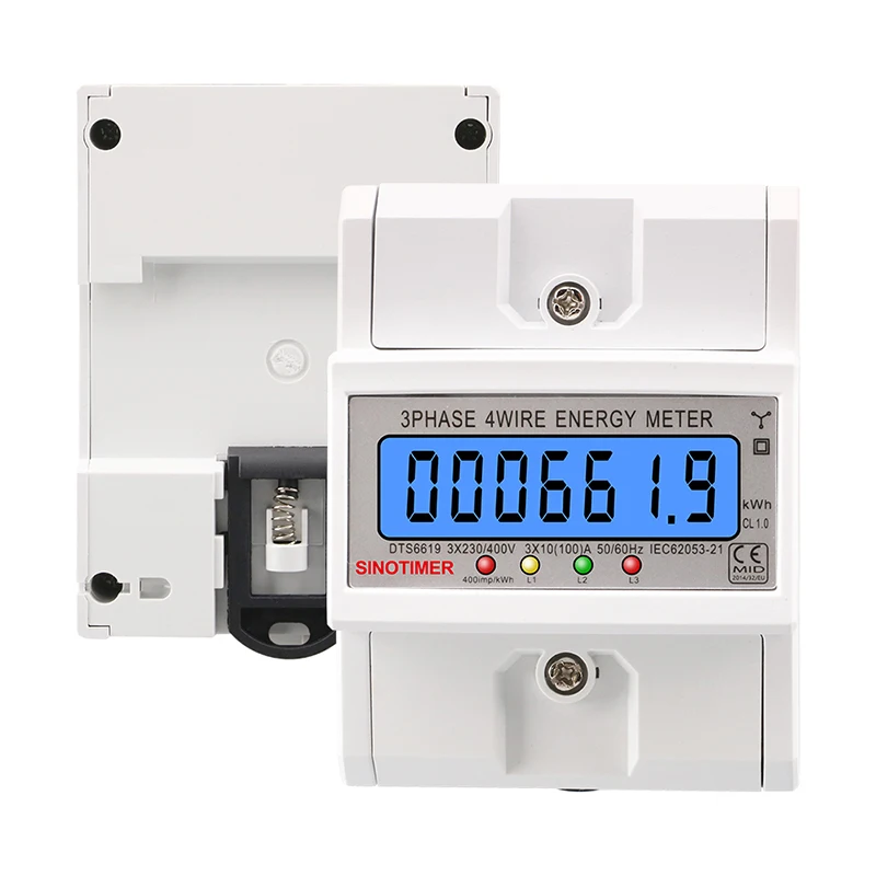 New Din Rail 3 Phase 4 Wire Electronic Watt Power Consumption Energy Meter Wattmeter kWh 100A 380V AC 50Hz LCD Backlight Display