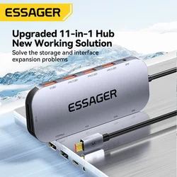Essager 11 in 1 USB C HUB 4K 30HZ Type C Docking Station For Macbook Air Pro Adapter Splitter For Laptops HDMI-Compatible RJ45