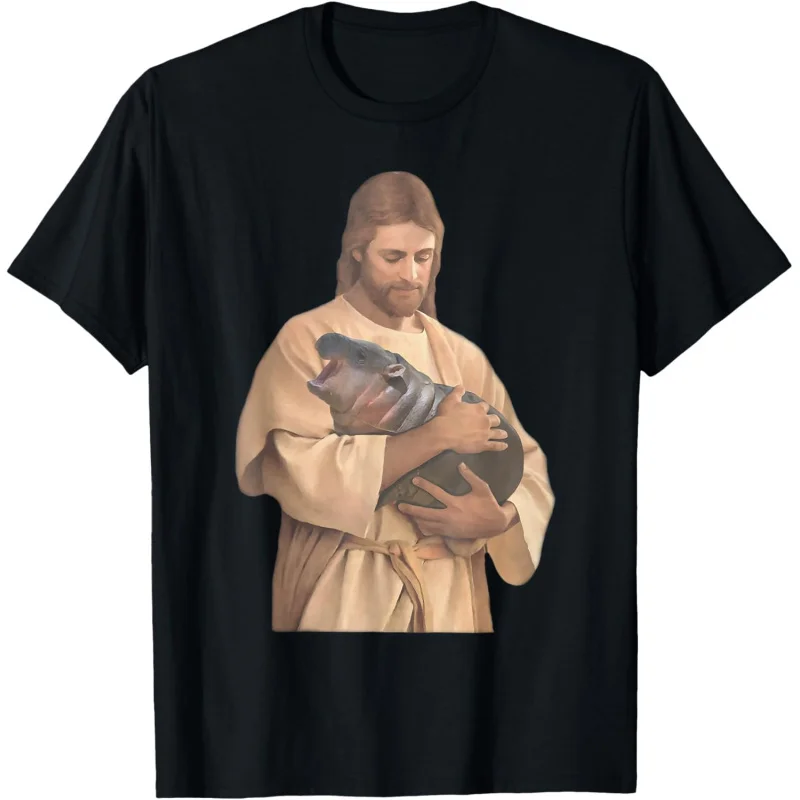 

Jesus loves Moo Deng bouncy pig cute baby hippo meme t-shirt Unisex