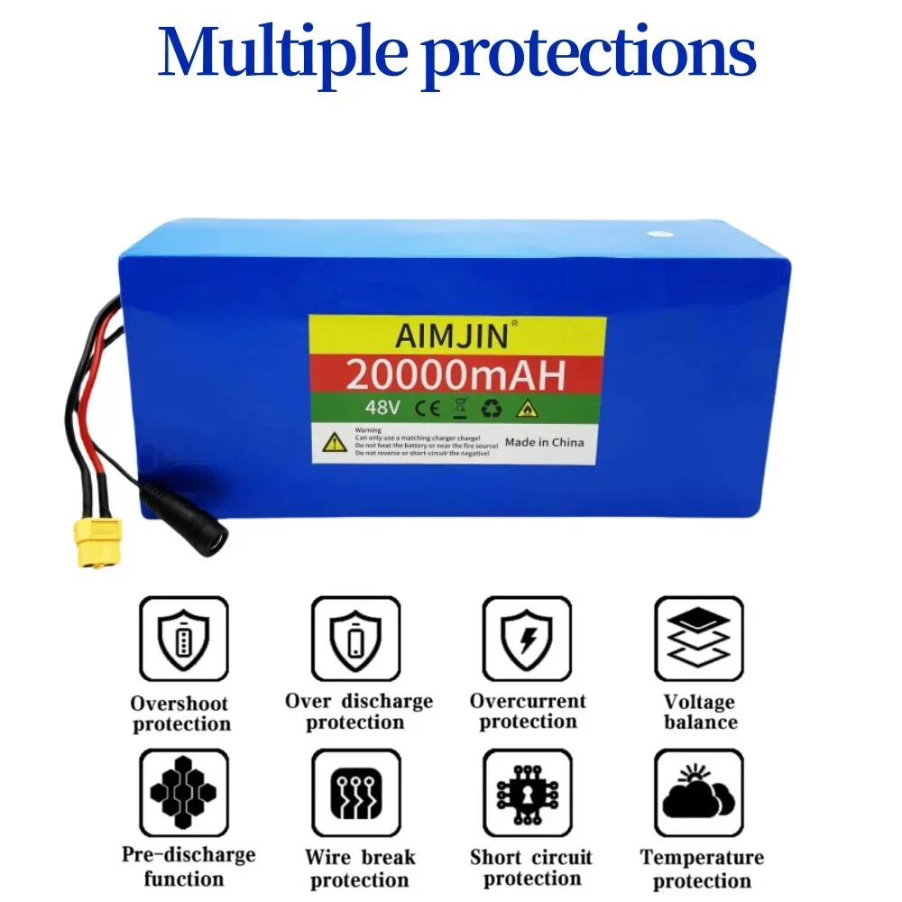 48V 20000mAh Electric Vehicle 13S5P Li-ion Battery Pack Is Suitable for Electric Scooter Mountain Bike 250-1000w Built in BMS