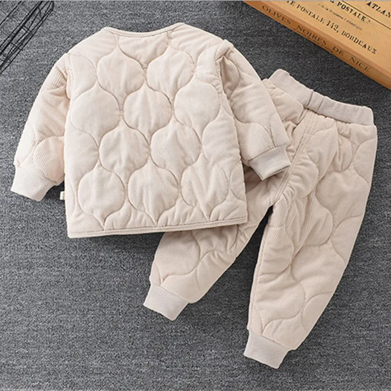 Boys Girsl Winter Cotton Padded Set Clothes Baby Corduroy Coat Outfit Children\'s Outerwear Quilted Jacket Tops+Pants 2PC 1-7Yeas