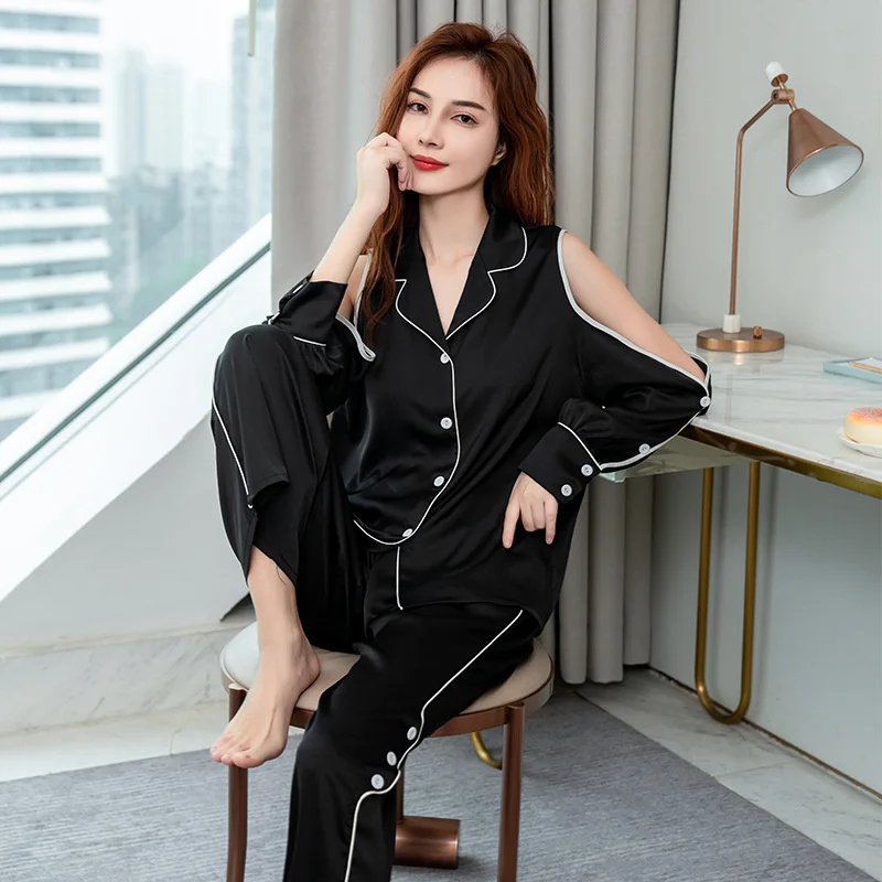 

High-grade Texture Pajamas Women Summer Two-piece Home Dress Satin Ice Silk Pajamas Women Summer And Autumn Can Be Worn Outside