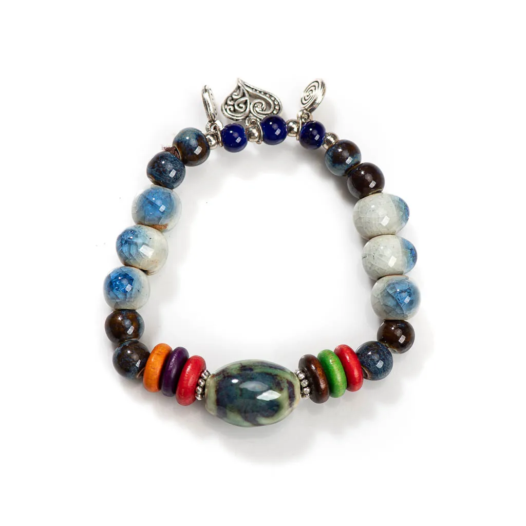 Handmade Ceramic Cracked Ice Vintage Single-Layer Bracelet with Elastic Cord Bohemian Chic Jewelry Unique Gift Idea Z797