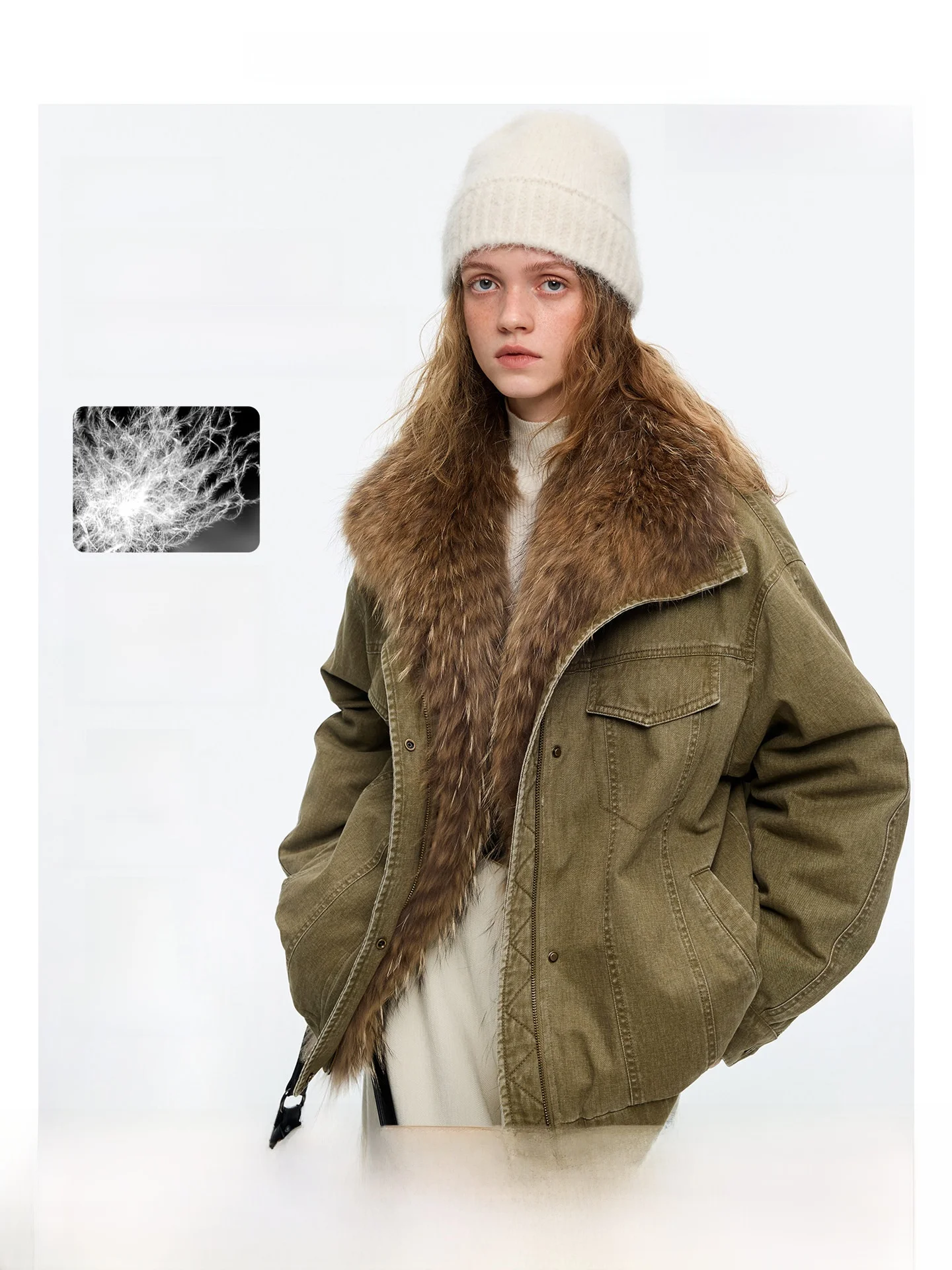 

ex down Jaet Removable Fur Collar Comfortable Velvet Winter Coat Korean Sle Straight Cut Long Sve Warm Commute Win...