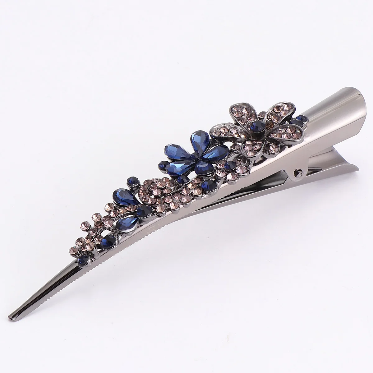 

Duckbill Hair Clips Rhinestone Barrettes Blue Bobbi Pins Cow Horn Mosaic Women Hair Styling Tool Durable Practical Portable Gift