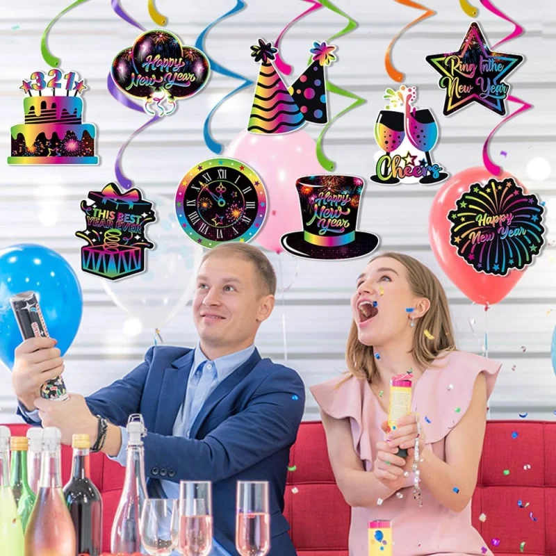 

2026 Happy New Year Hanging Swirls, New Year Countdown Ceiling Swirls Streamer Decor for New Year Eve Party Supplies