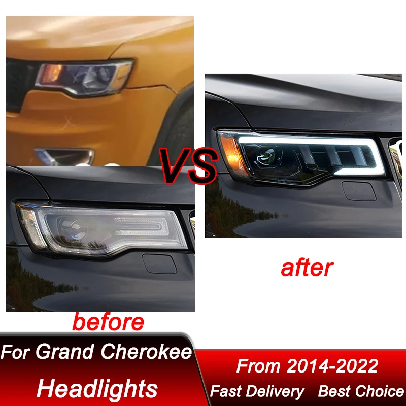 Car styling Headlights For Jeep Grand Cherokee 14-22 new style full LED Headlamp Assembly Upgrade Projector Lens Accessories Kit