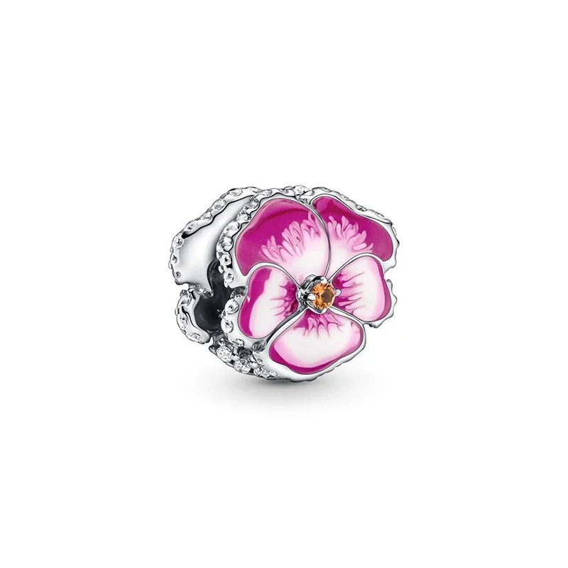 Berloque-Cuentas de Plata de Ley 925 auténtica para mujer, Charms de flor rosa y azul, compatible con Pulsera Original, collar, joyería