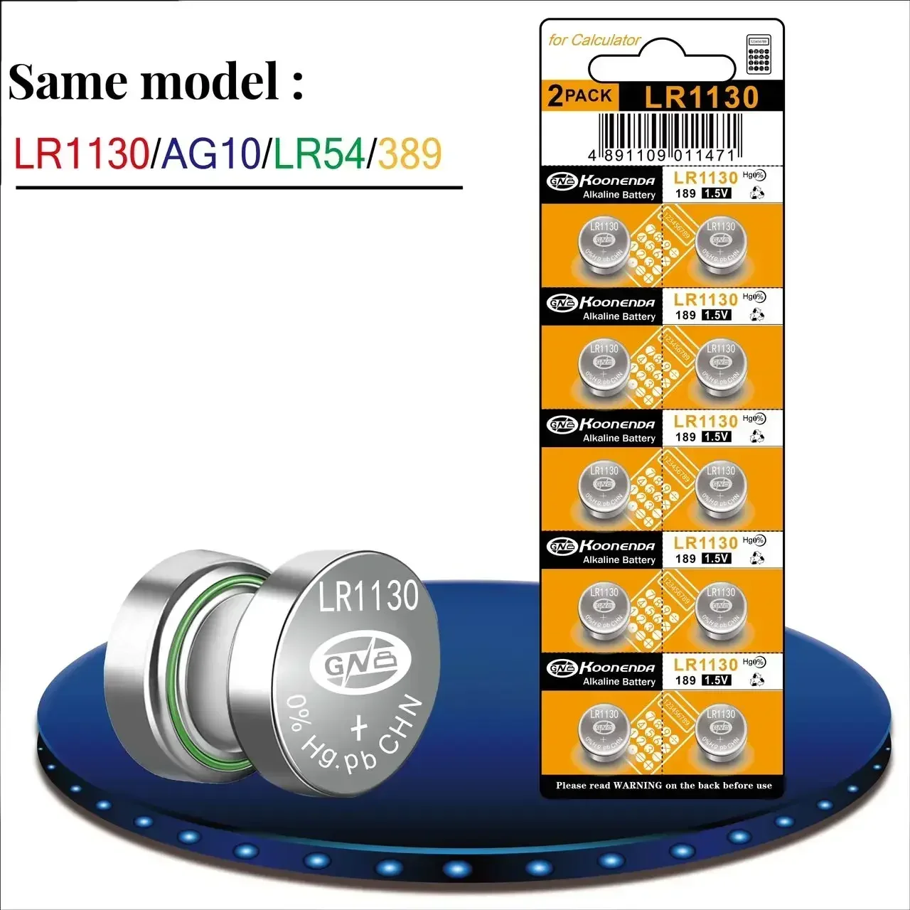 Batería de celda de moneda AG10/LR54/389A/189/LR1130/L1131 1,55 V, utilizada en calculadora, termómetros, relojes electrónicos