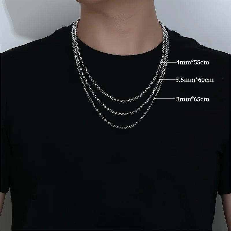 BOCAI NEW S925 Sterling Silver Necklace for Men Women Antique 3mm-6mm O-chain Fashionable Trendy Necklet Fine Jewelry Wholesale