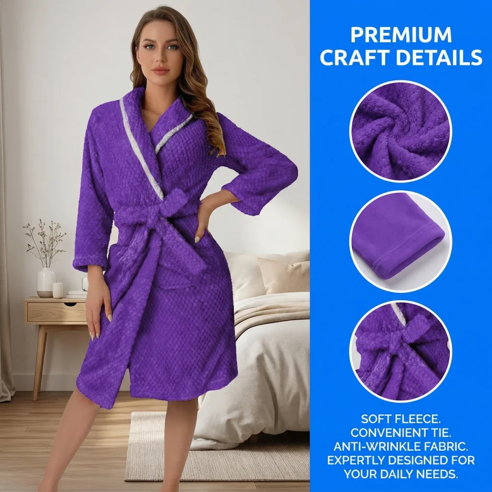 

Figure-flattering Bathrobe Women’s Plush Fleece Bathrobe with Belt Pockets Thick Warm Flannel Nightgown Soft Cozy for Winter