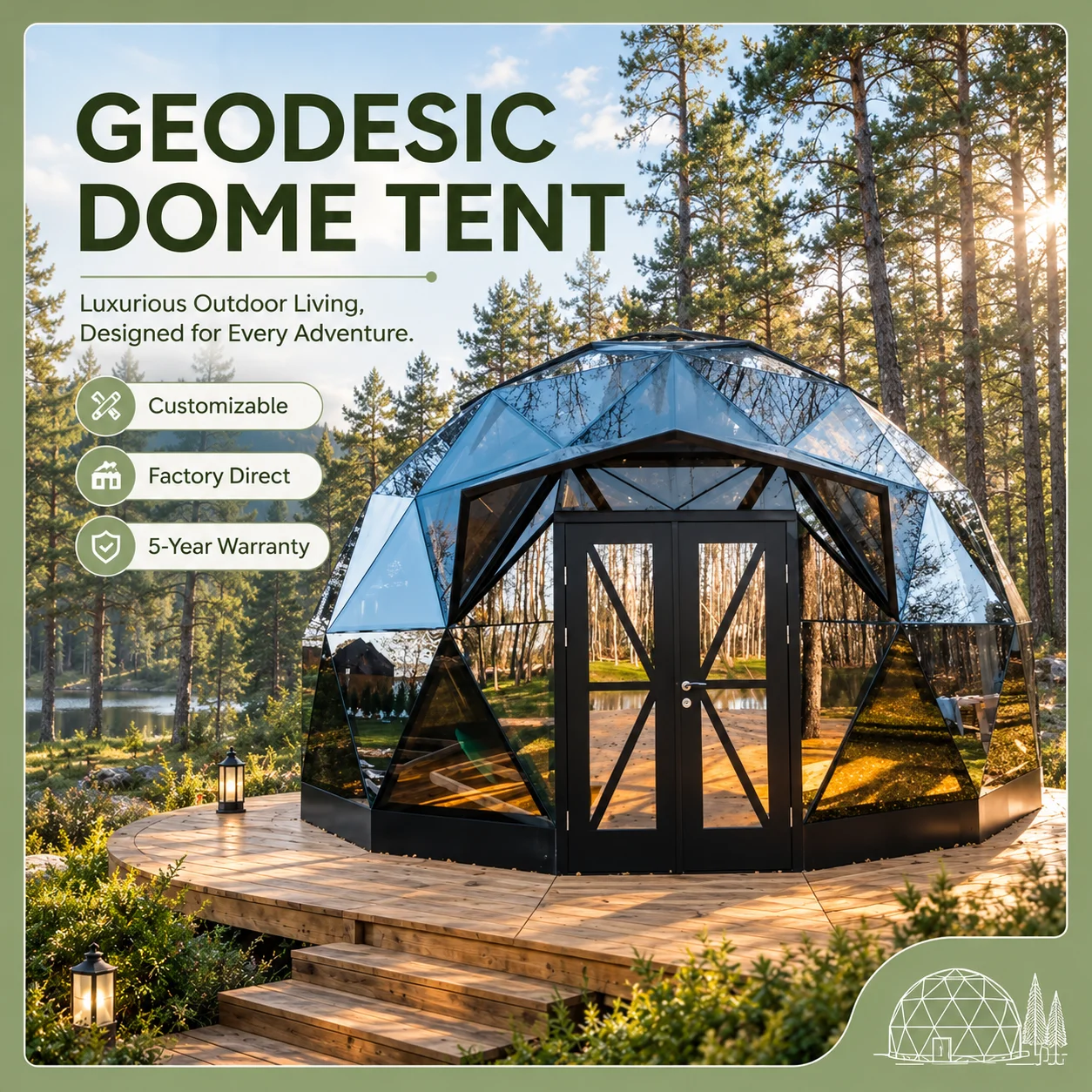 Luxury Transparent Glass Igloo Geodesic Dome Tent, Outdoor Glamping Hotel Tent For Resort Vacation Camping Accommodation