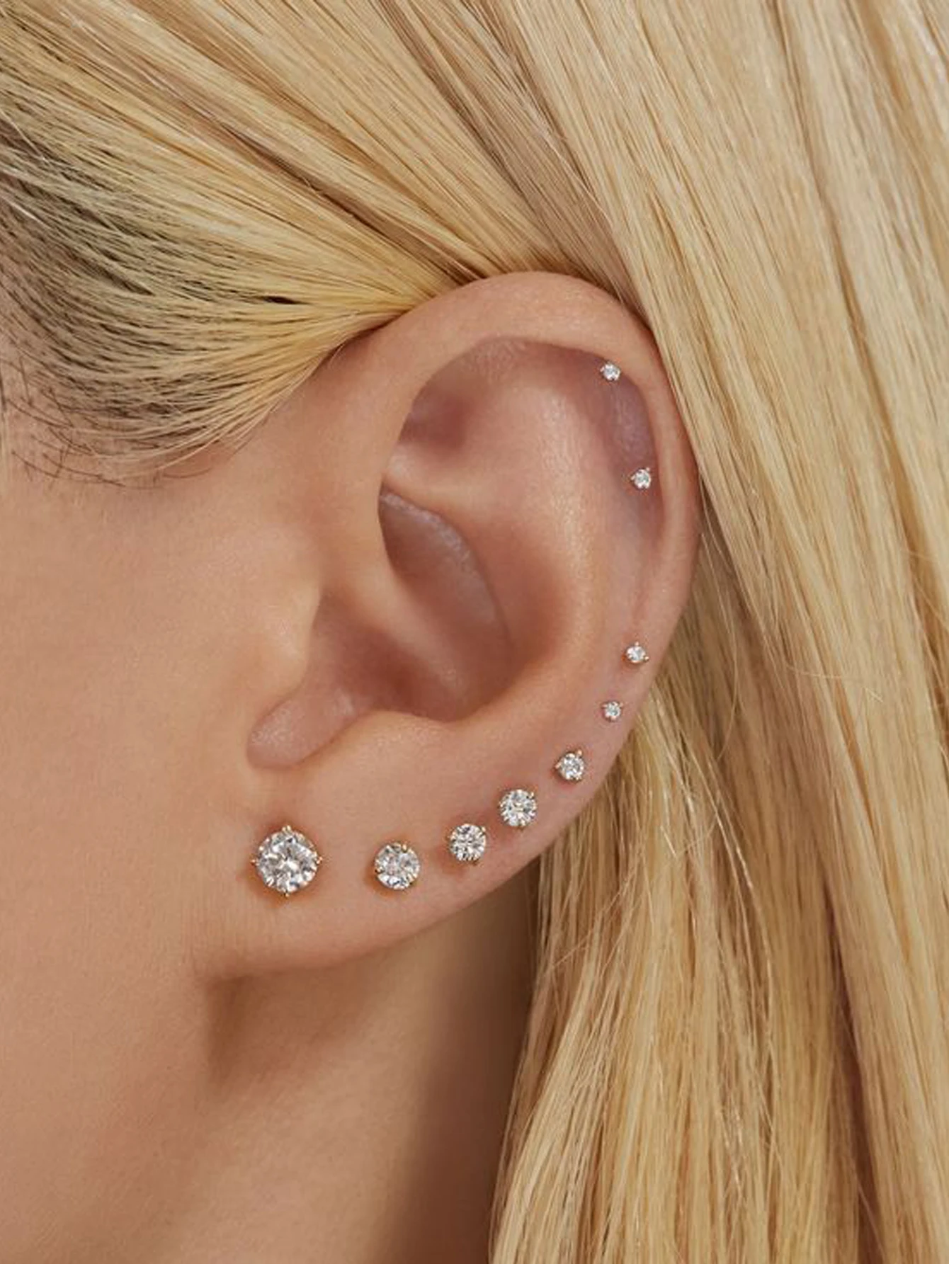 7 أزواج من الأقراط المسطحة للنساء، أقراط من الفولاذ المقاوم للصدأ الجراحية، حلق الغضروف المكعب من الزركونيا (2/3/4/5/6/7/8 مم) #2