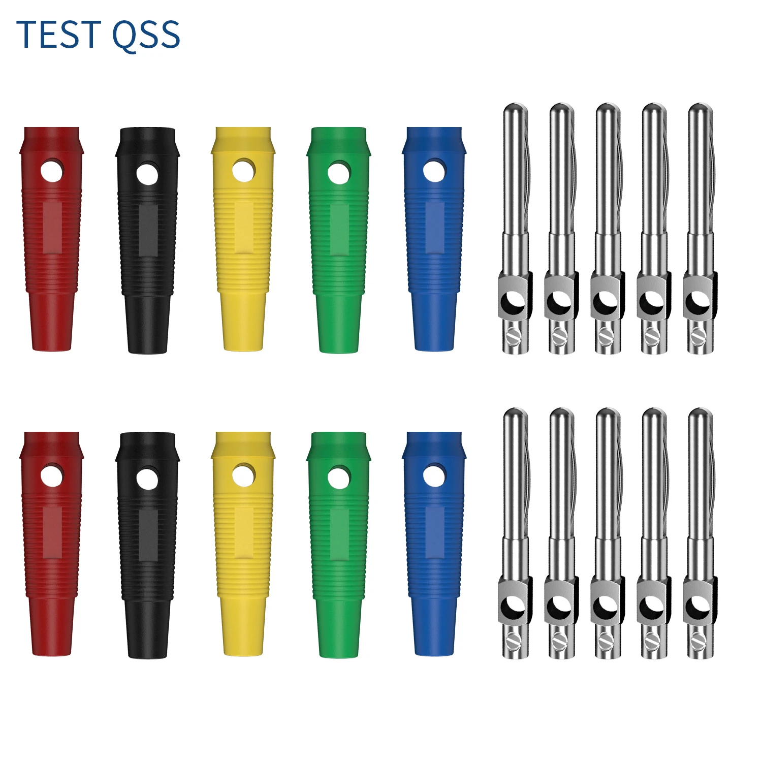 

QSS 10PCS 4MM Elastic Copper Banana Plug High Current Insulated Stackable Solderless Connector