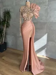 One Shoulder Evening Dress Crystals Lace Appliques Prom Dress Side Split Ruffes Beaded Celebrity Women Formal Party Pageant Gown