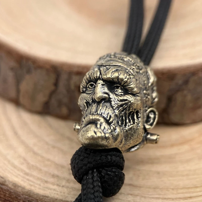 Crazy scientist Head Sculpture Brass Knife Bead EDC DIY Paracord Woven Bracelet Lanyard Pendants Accessories Outdoor Tool Charm