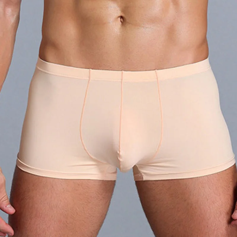 Calzoncillos elásticos transpirables para hombre, ropa interior sólida, ultrafina, suave, Sexy, seda de hielo, natación, cómoda