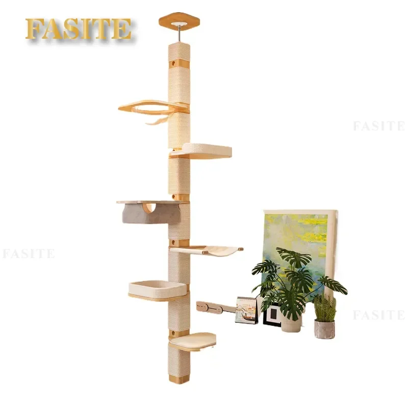 For Cat Tree Solid Wood Space Capsule Climbing Frame Tongtian Column Small Apartment Durable Multi-level Scratching Post