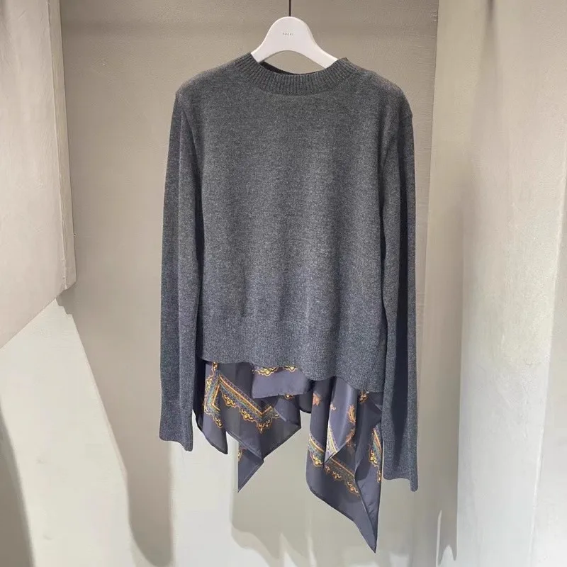 2025 New Autumn Patchwork Color Block Round Neck Sweater Unisex Loose Casual Long Sleeve Top