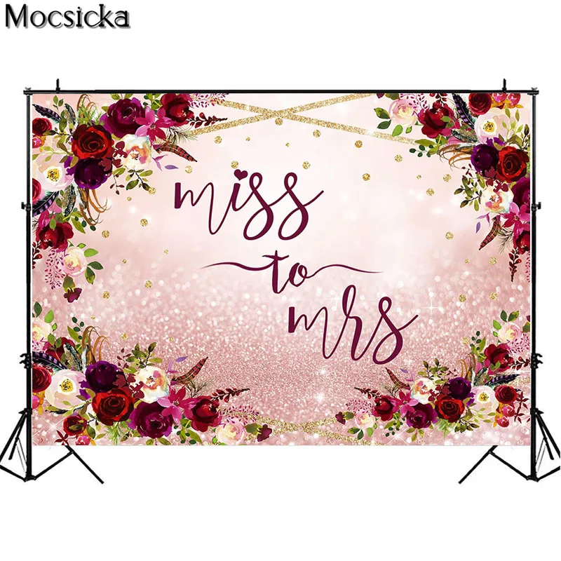 Mocsicka Mr&Mrs Wedding Photography Backdrops Bride Bridegroom Name Customize Photo Background Decoration Floral Pink Bokeh Dots