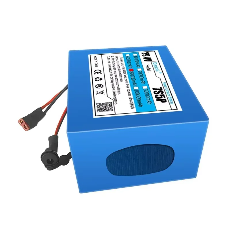 7S5P 18650 Lithium Battery Pack 24V 80Ah 15A BMS 500W 29.4V 80000mAh for Wheelchair Electric Vehicle Plus 2A Charger