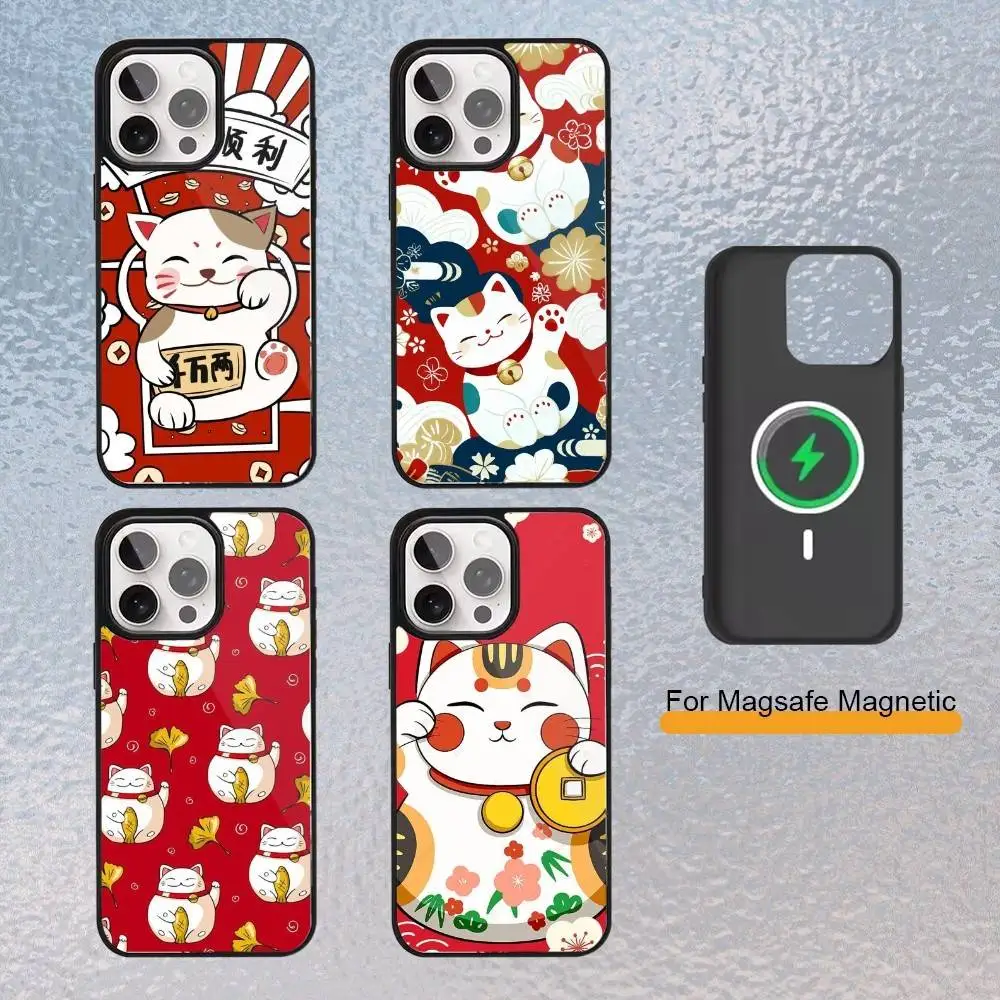 

Mini Maneki Neko L-Lucky Money Cat Phone Case for iPhone 17,16,15,14,13,12,11 Plus,Pro Max Magnetic Wireless Charging Cover