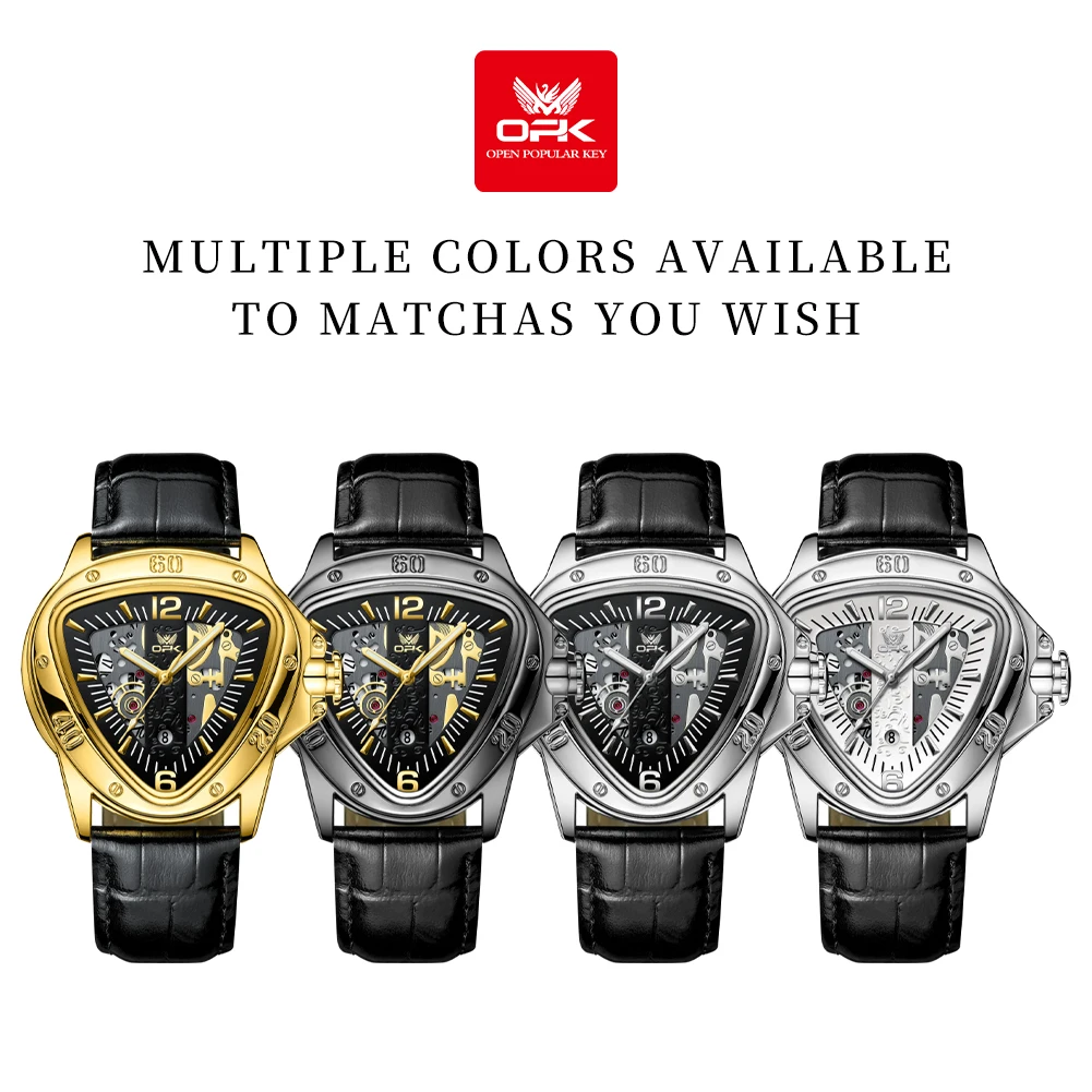 Reloj para hombre marca OPK, reloj de cuarzo con esfera grande triangular a la moda informal para hombre 8168