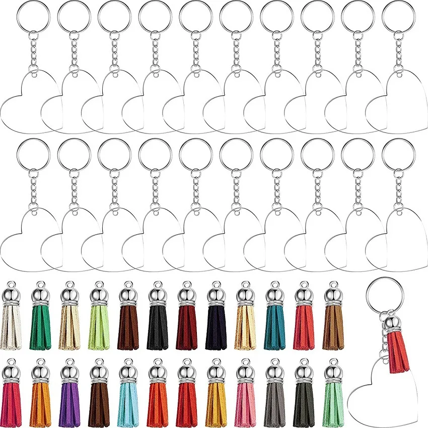 200pcs Blank High Transparent Authentic Acrylic Keychain Color Leather Tassel Acrylic Keychain Process