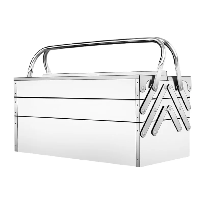 Upgrade Stainless Steel Tools Box Professional Complete Toolbox Metal Side-opening Double-handle Storage Folding Tool Storage