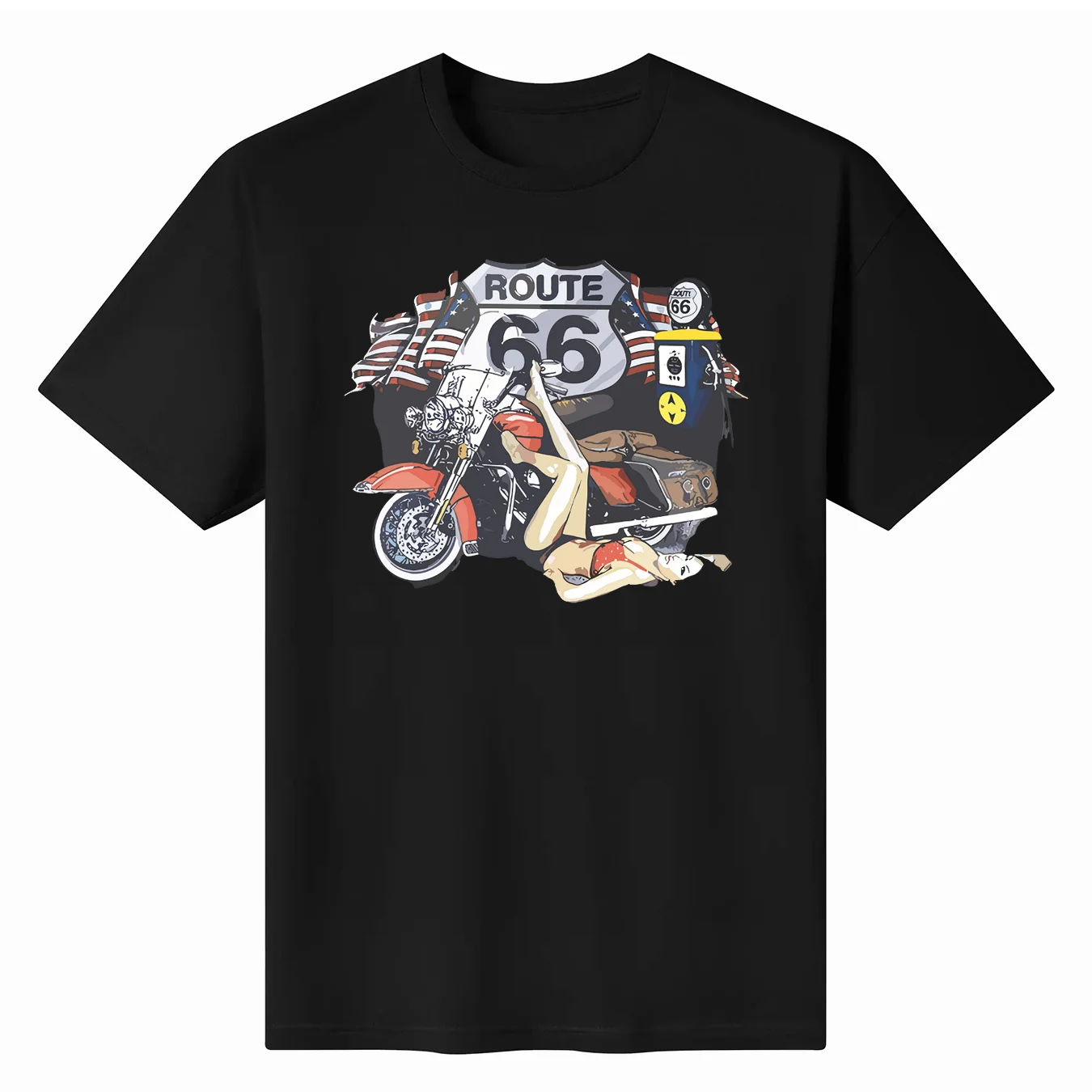 

2024 New Fashion High Quality Route 66 Pinup Girl Graphic T-shirt Tee