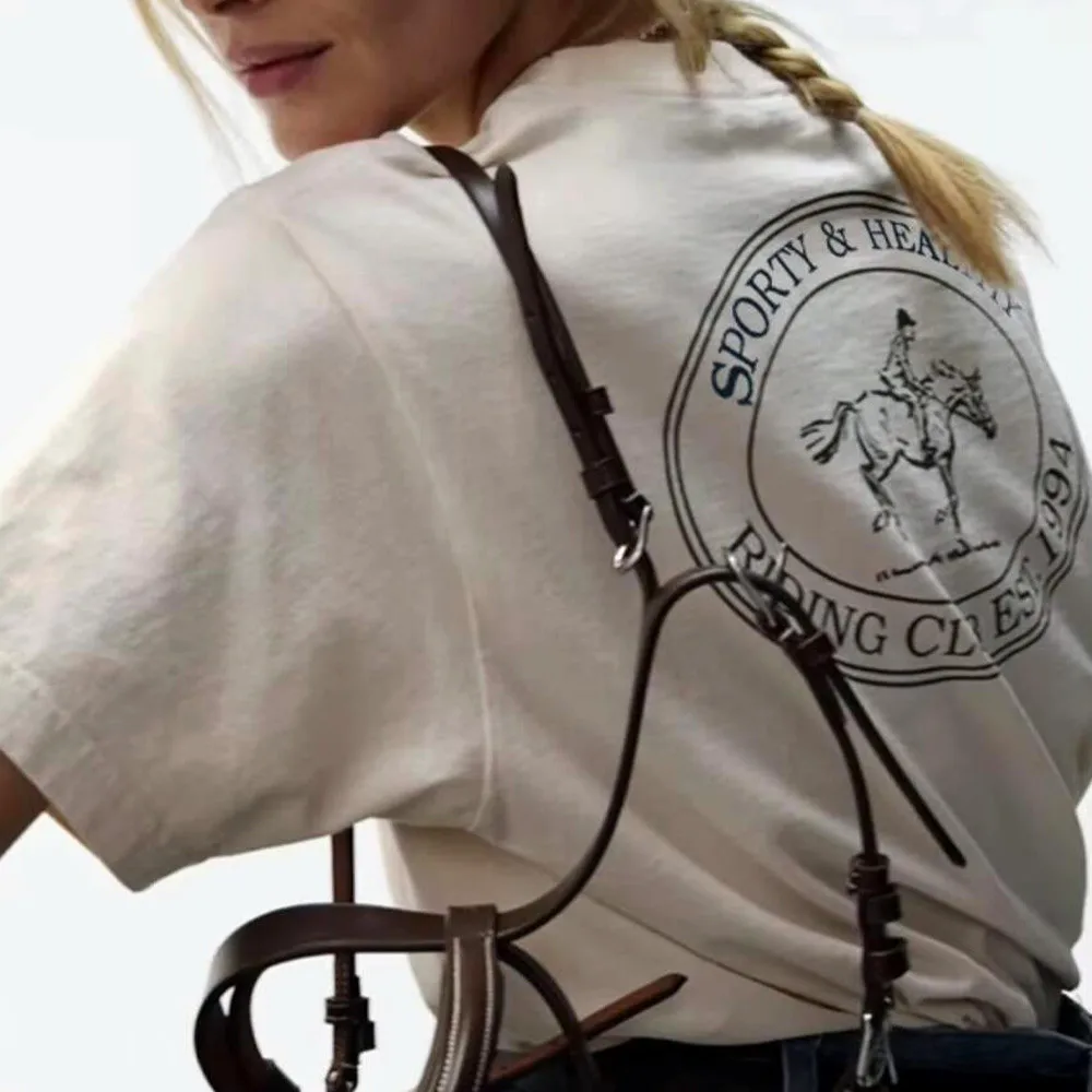 

Американский винтажный стиль Riding Club 90-х годов, летние уличные модные белые футболки, женские свободные хлопковые повседневные топы с короткими рукавами, футболки