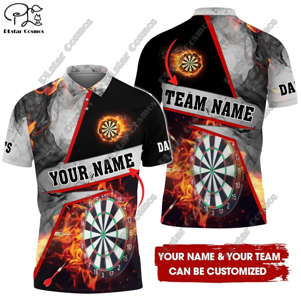 New personalized 3D printed dart throwing colorful flame pattern POLO shirt T-shirt unisex casual team throwing sports series F4