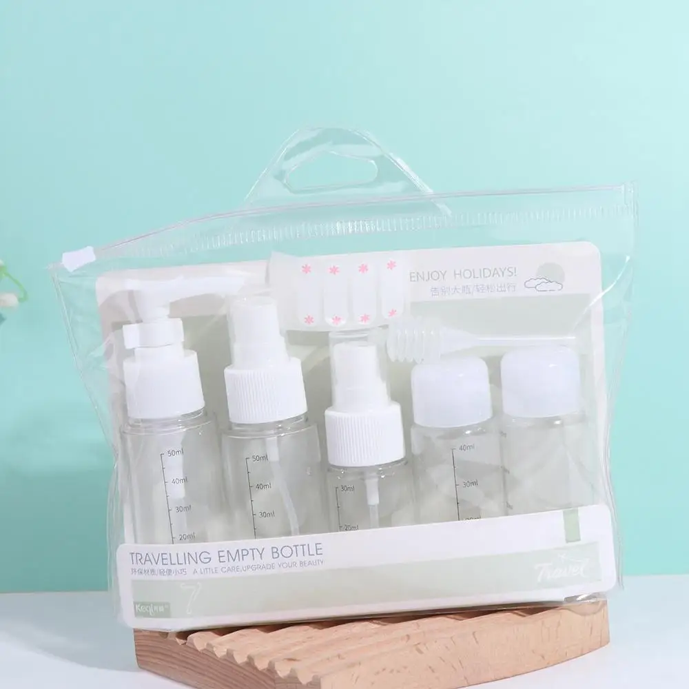 Juego de botellas recargables con bolsa de almacenamiento, gel de ducha, crema facial, Kit de botellas de maquillaje, contenedor cosmético para mujer, 7 Uds.