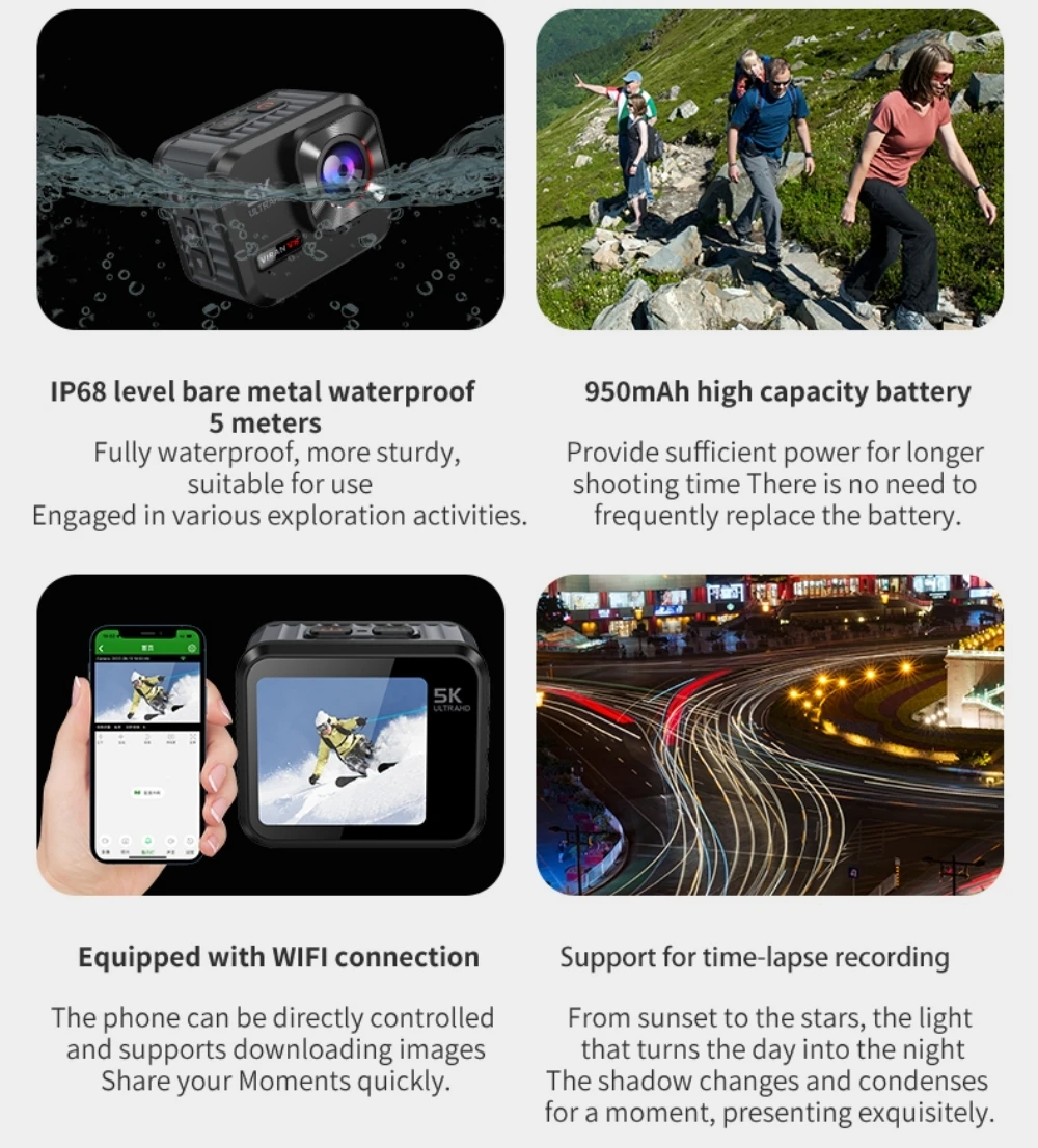 

5K Action Camera 4K30FPS Touch Screen WiFi Wide Angle 30M Waterproof Helmet Video Recording Sports Cameras