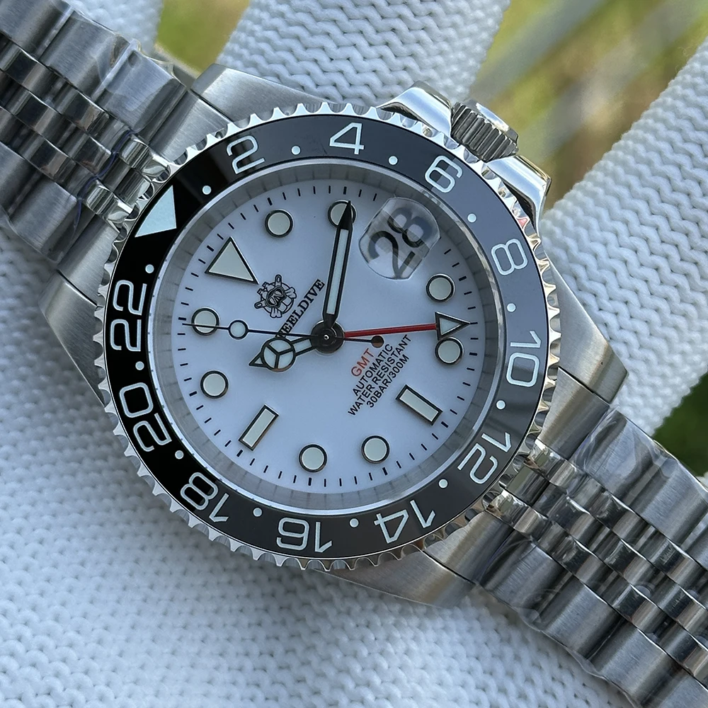 

Мужские часы STEELDIVE GMT 40,5 мм, автоматические механические наручные часы для дайвера, 30 АТМ, водонепроницаемые, BGW-9, светящийся сапфир, NH35, керамический безель