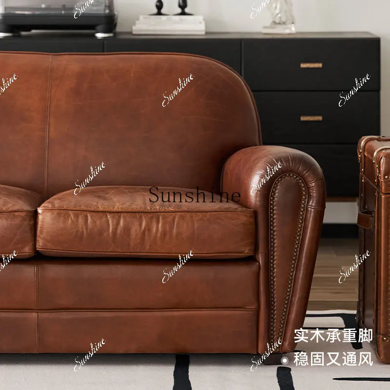 The first layer of cowhide American retro simple brown sofa living room furniture  FT