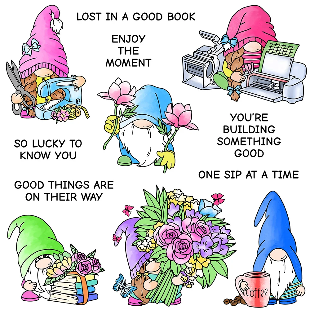 Mangocraft Working Studying Gnomes Clear Stamp DIY Scrapbooking Supplies Silicone Stamp For Card Making Albums Gifts Decor