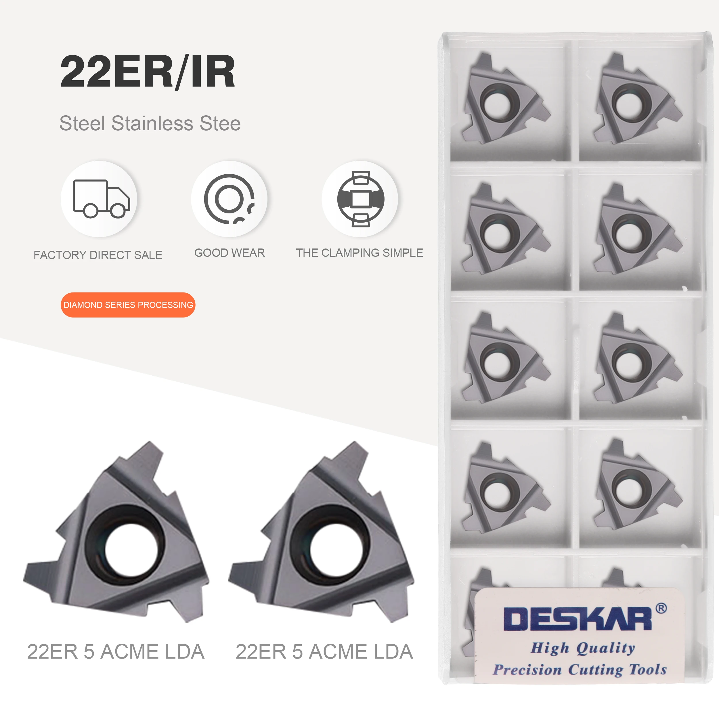 Deskar 22er 22ir 5acme Lda Ferramenta de Rosca Trapezoidal Inserção de Carboneto Ferramentas de Torno Peças de Metal