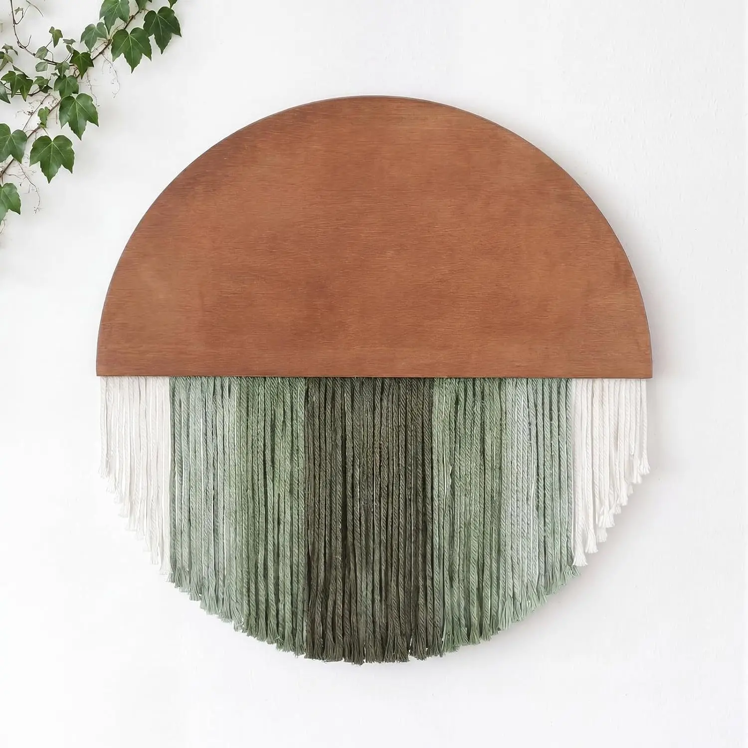 Semi-round wood fringed tapestry, Nordic handmade tapestry, homestay hotel living room solid wood wall hanging decoration