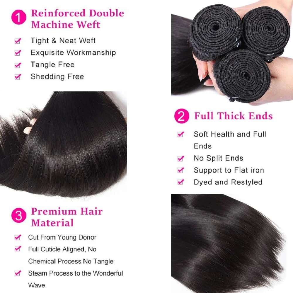 30 40 Inch 100% Bone Straight Human Hair Bundles 3 4Bundle Brazilian Virgin Remy Raw Human Hair Bundles Extensions Natural Color