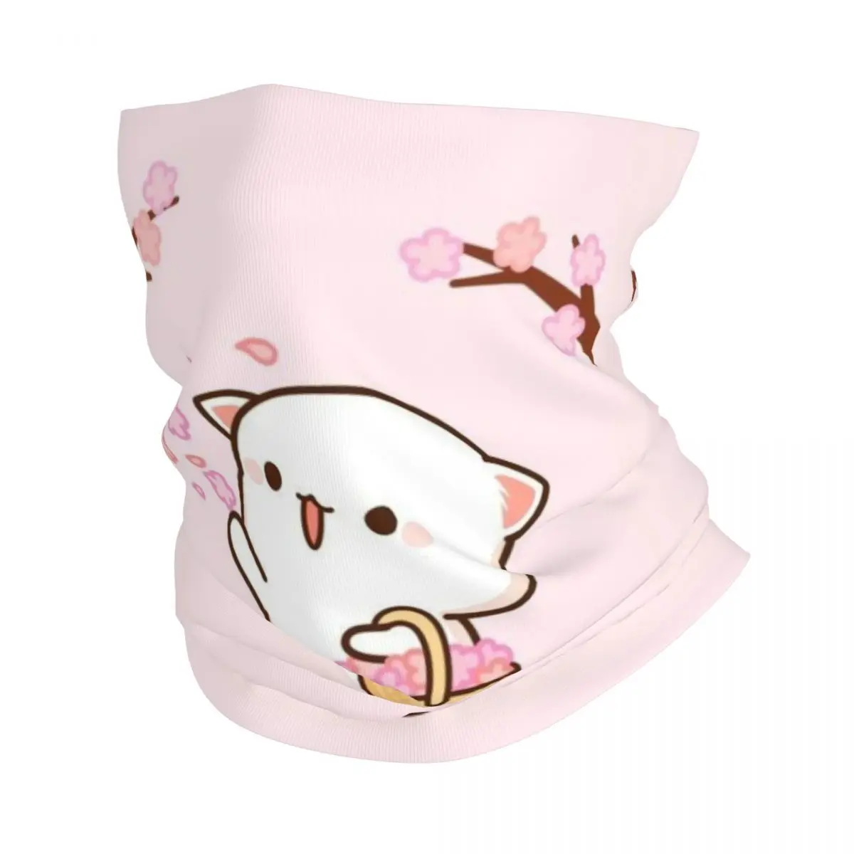 Kawaii Mochi Cat Peach And Goma Neck Gaiter Men Women UV Protection Winter Bandana Scarf for Cycling