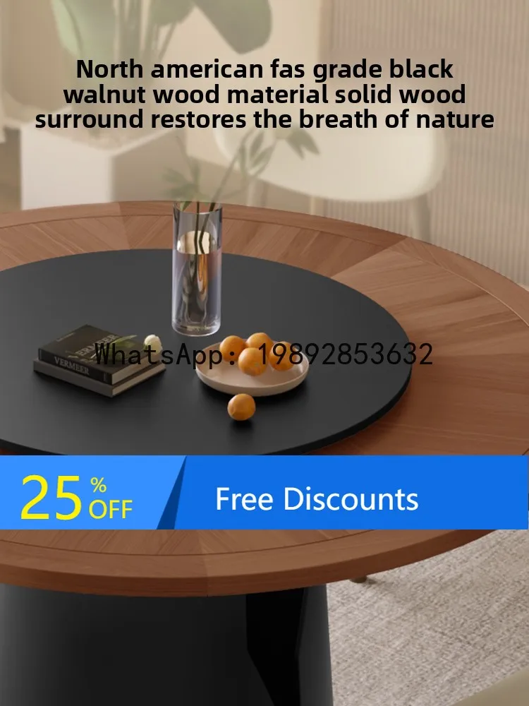 

zz Simple Retro Style Vintage Walnut Wood Rock Slab Dining Table and Chairs with Rotating Round Table