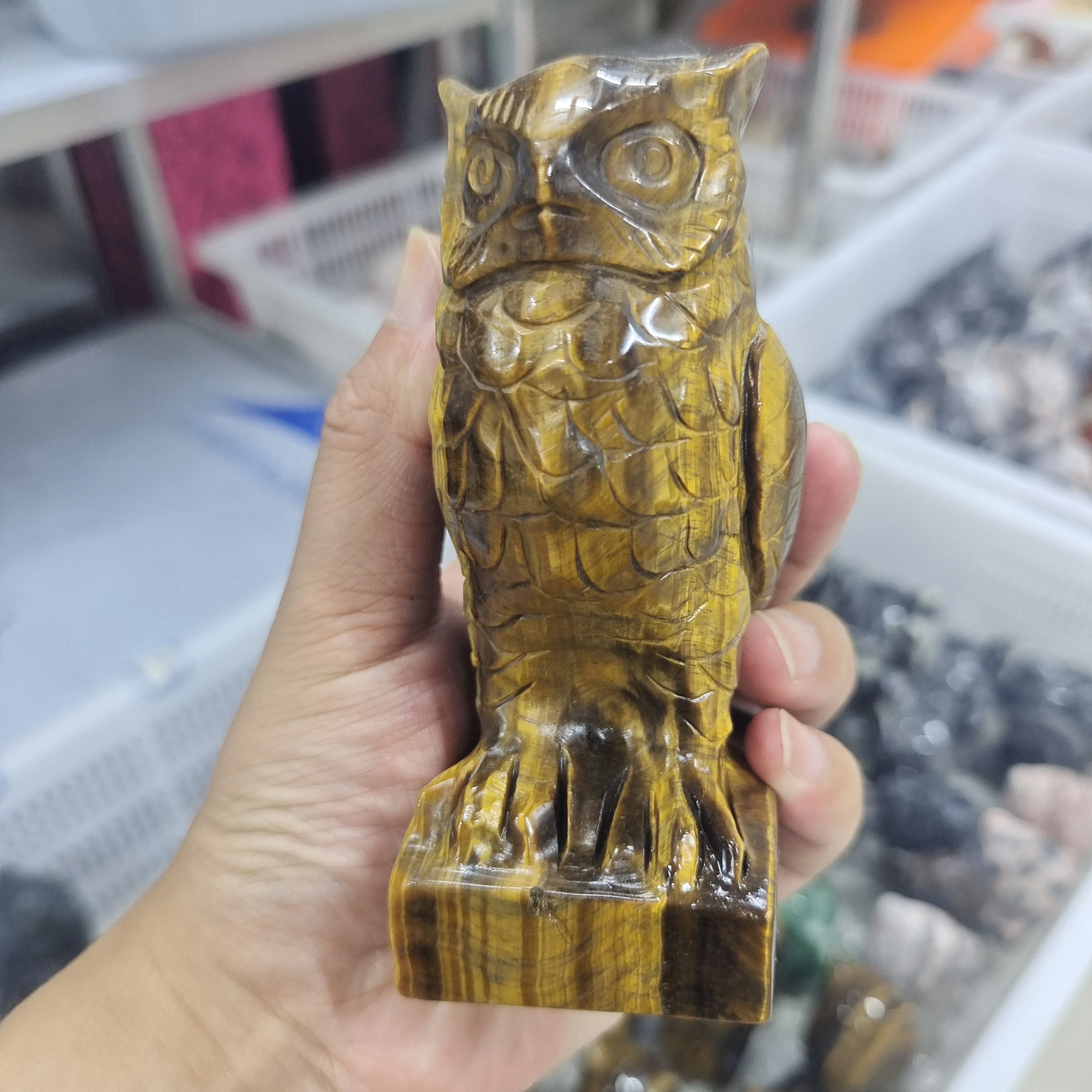 

1PC Natural Stone Carved Owl Animal Ornaments Tigers Eye Crystal Stone Crafts Handmade Figurine Home Decor collect DIY Gift