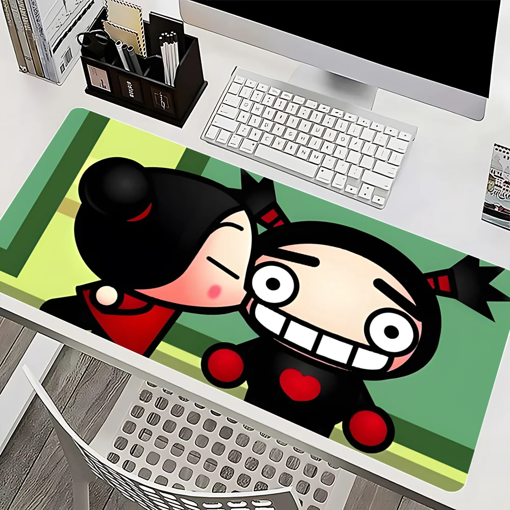 Boneka Cina Pucca dan Garu Mousepad Mause karpet alas meja aksesoris kantor alas mouse Keyboard game Pc tikar Xxl besar