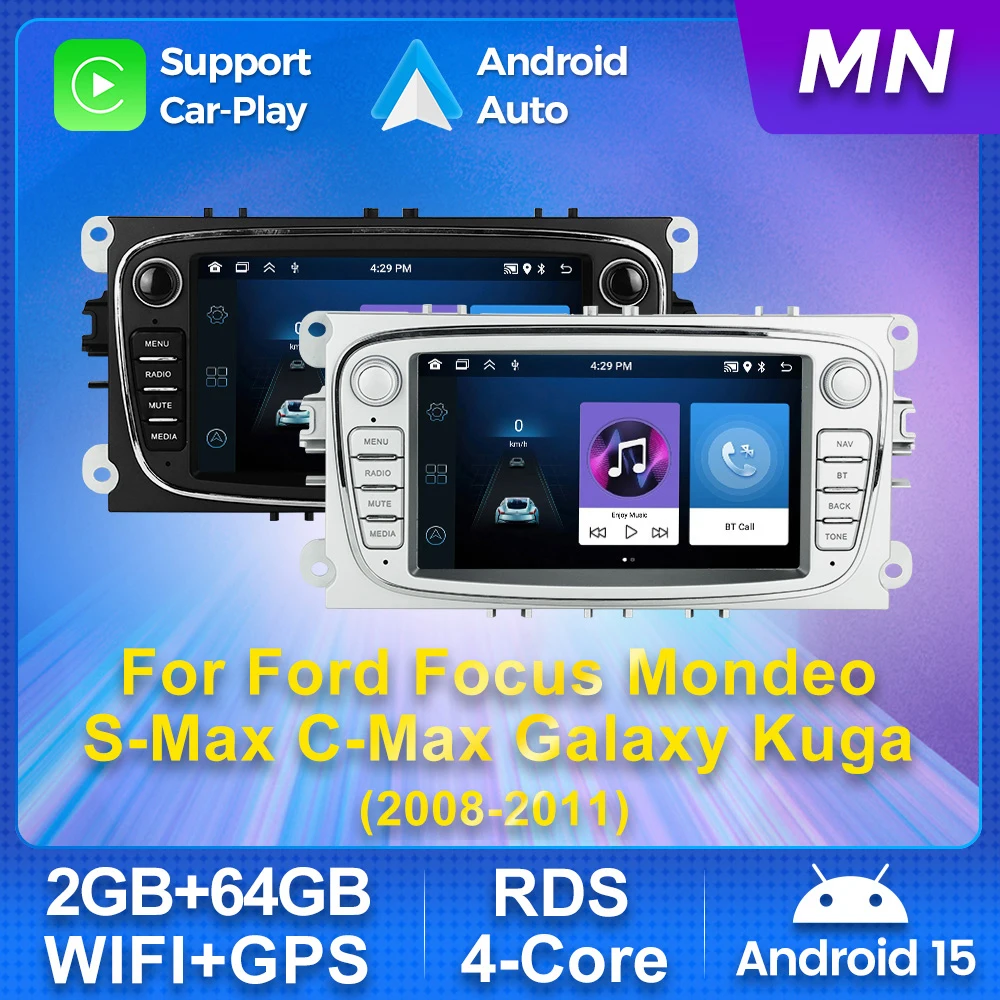 7inch Android Car Radio for Ford Focus S-Max Galaxy C-Max Kuga Mondeo Wireless Carplay Android Auto Multimedia Player RDS FM BT